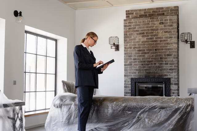 Property manager inspecting house interior before move in