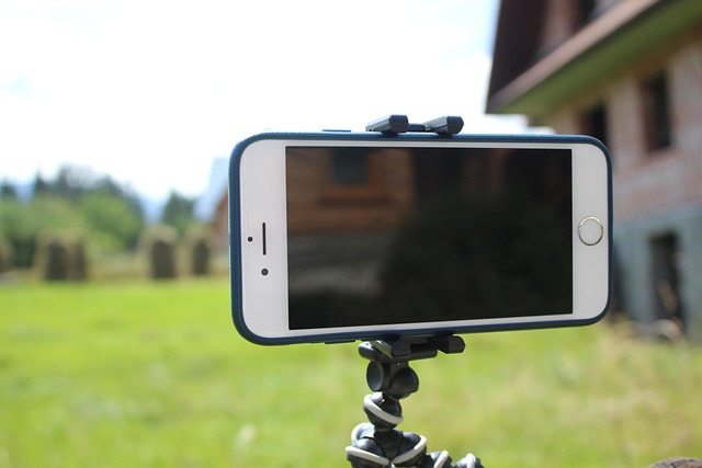 Phone on tripod in yard
