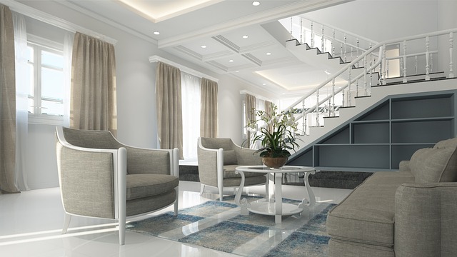 Brightly lit interior with curtains open